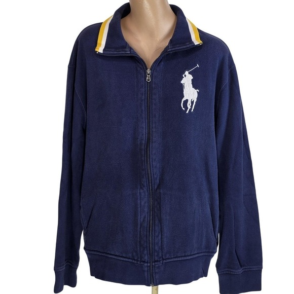 Polo Ralph Lauren Sweatshirt Mens 2XL Blue Zip Fleece Mock Neck Big Pony Logo - Picture 2 of 9